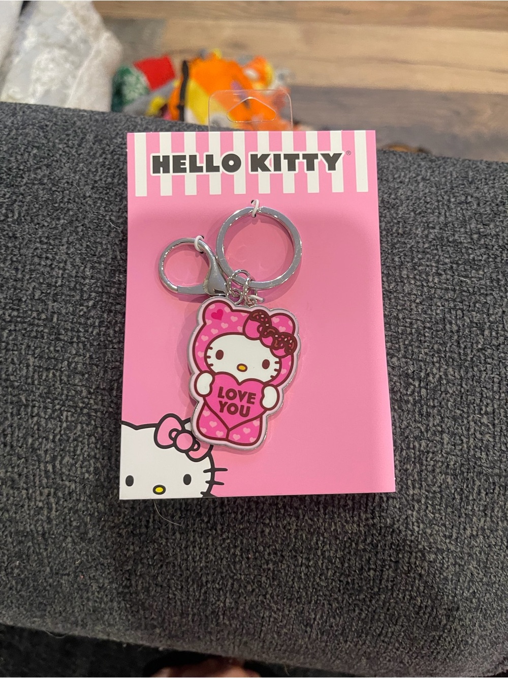 Hello Kitty Pink Love You Keychain Charm with Silver Hardware